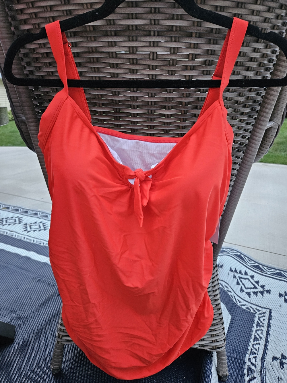 Bright Red Tie-Front Tankini Top
